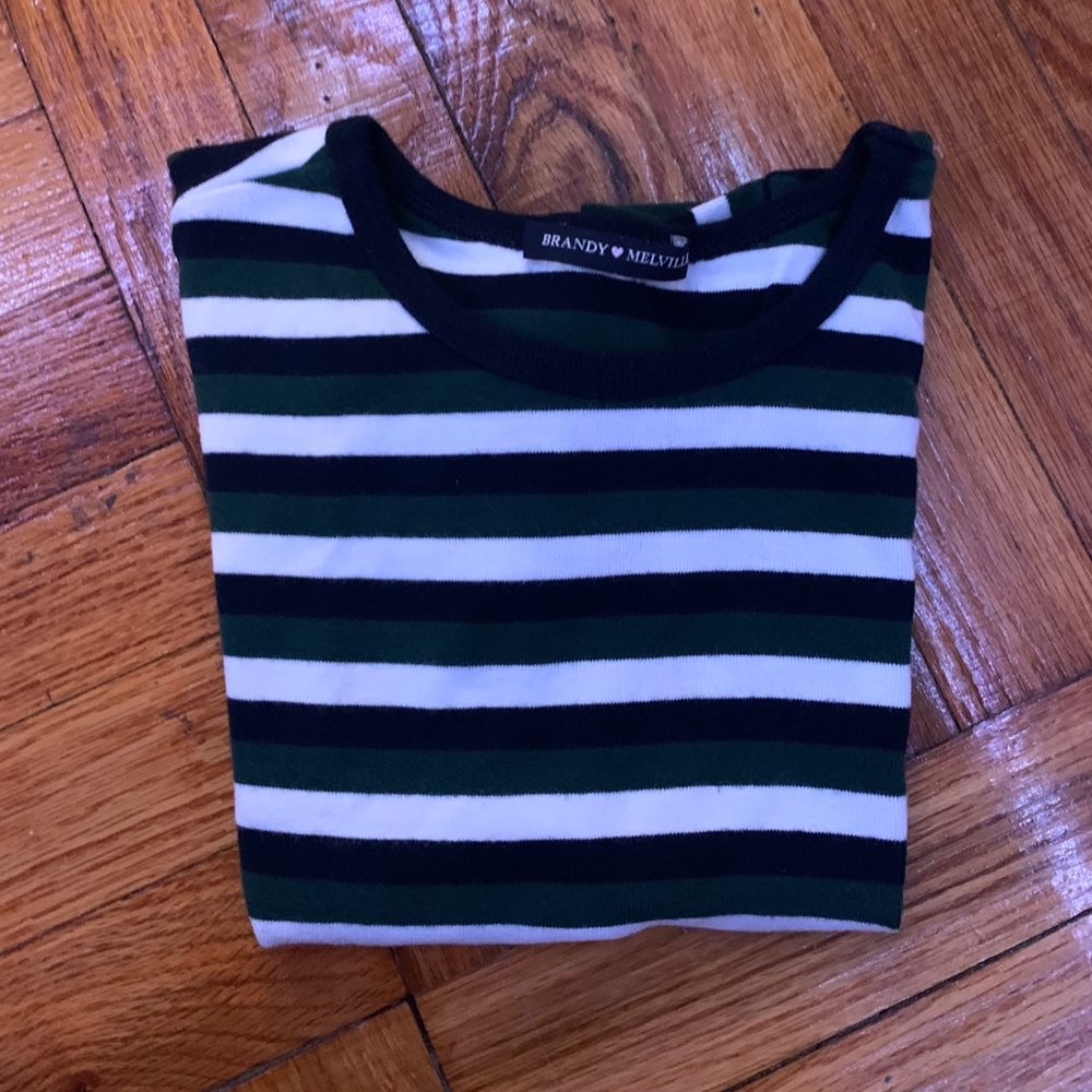 Brandy Melville cropped green stripe shirt